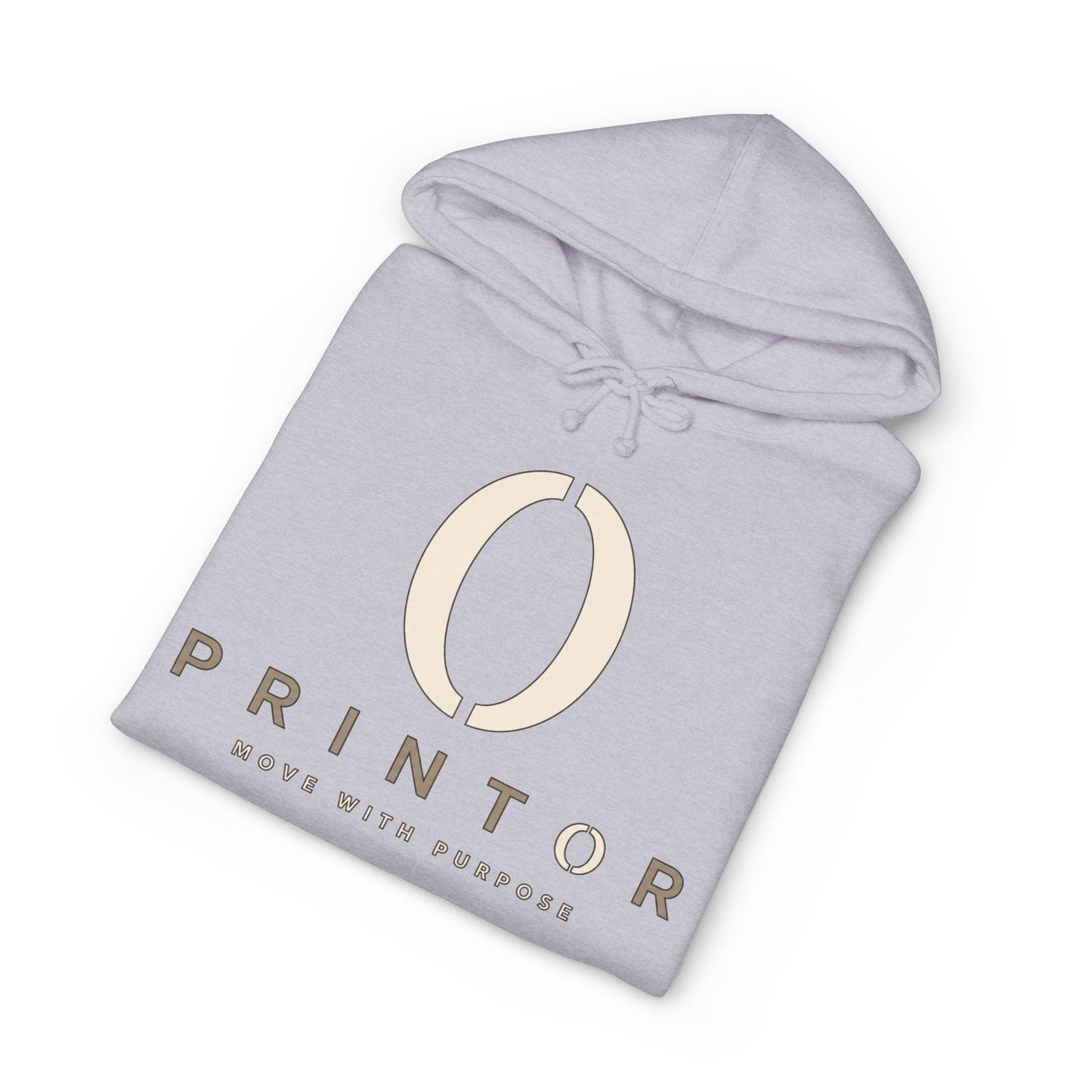 PRINTOR Logo Hoodie – Minimalist Cream Pullover ‘Move With Purpose’