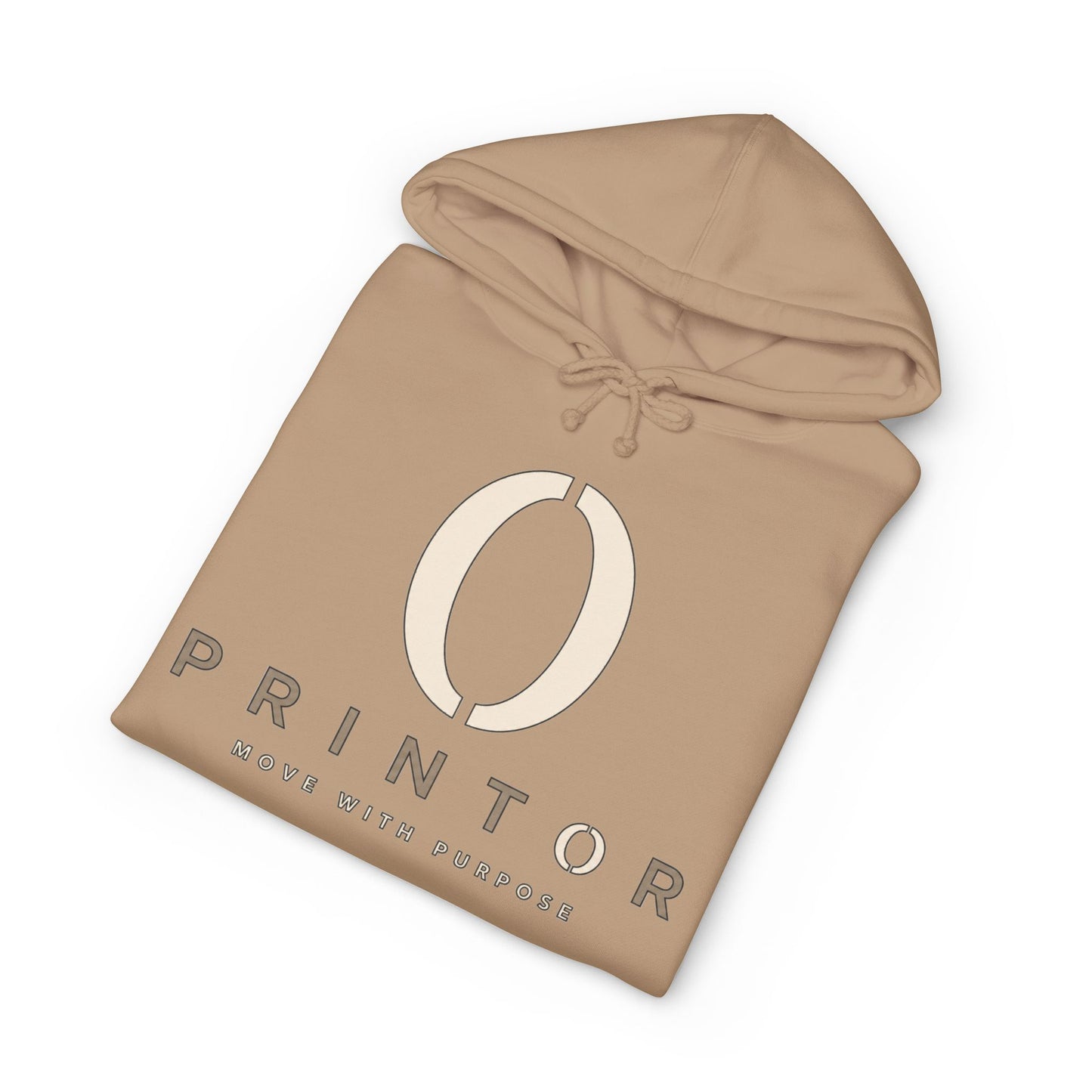 PRINTOR Logo Hoodie – Minimalist Cream Pullover ‘Move With Purpose’
