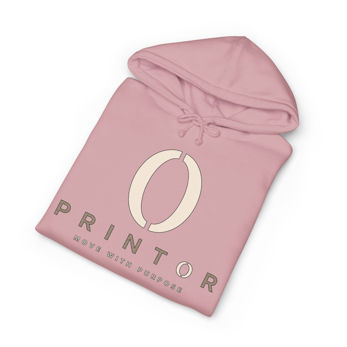 PRINTOR Logo Hoodie – Minimalist Cream Pullover ‘Move With Purpose’