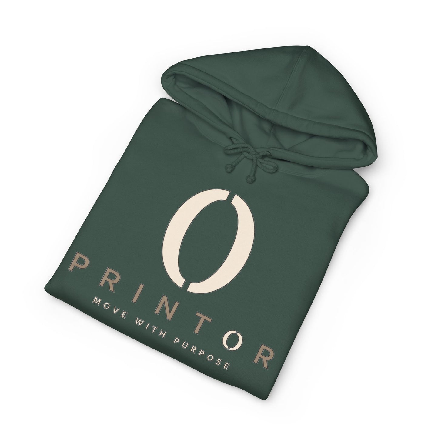 PRINTOR Logo Hoodie – Minimalist Cream Pullover ‘Move With Purpose’