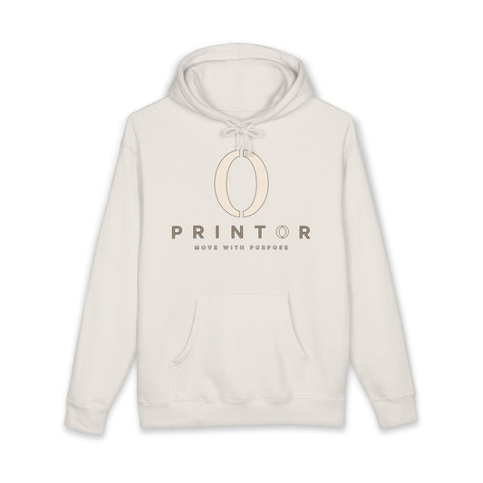 PRINTOR Logo Hoodie – Minimalist Cream Pullover ‘Move With Purpose’