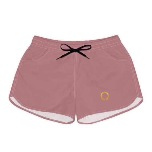 Rose Pink Women's Casual Shorts — Minimal Gold Ring Accent AOP