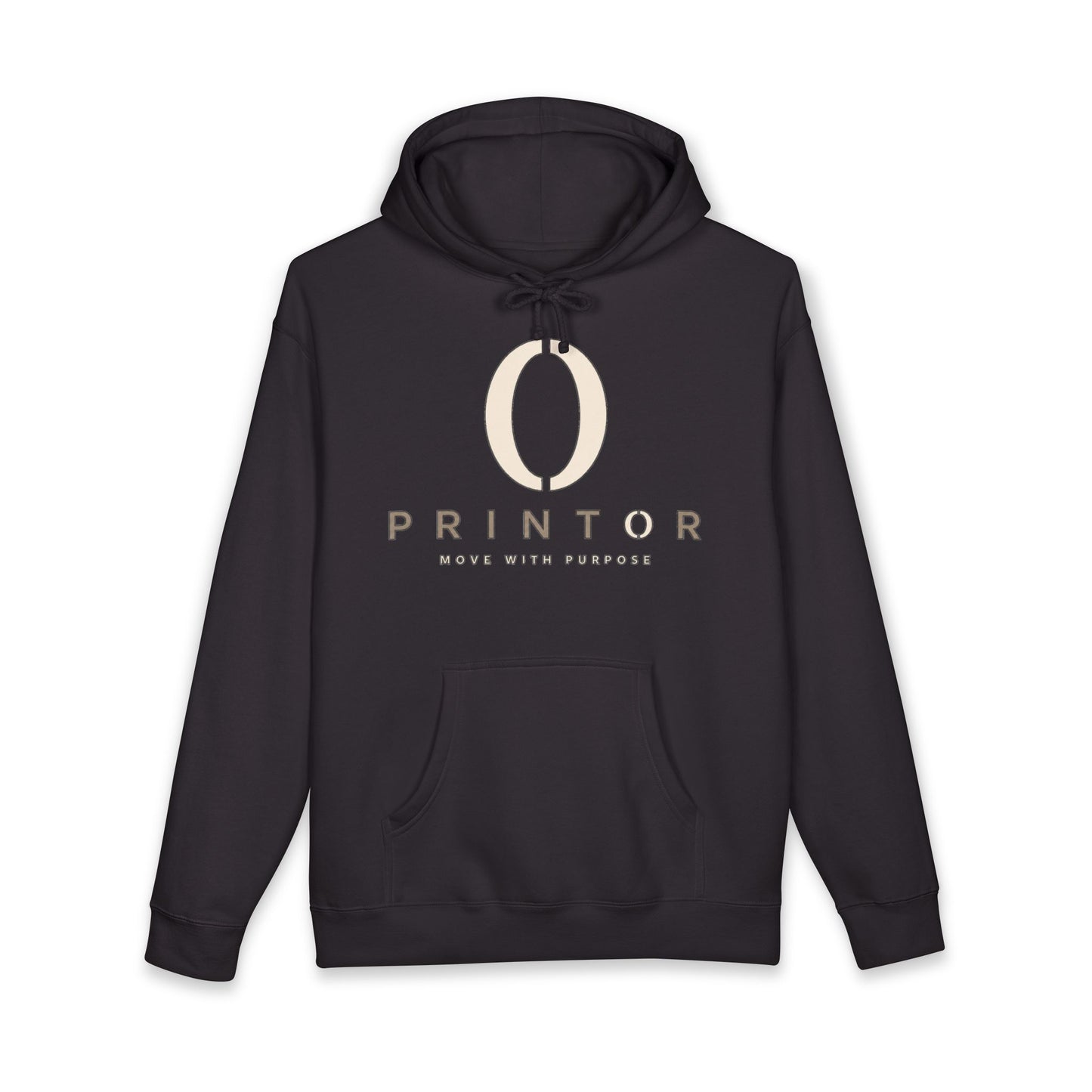 PRINTOR Logo Hoodie – Minimalist Cream Pullover ‘Move With Purpose’