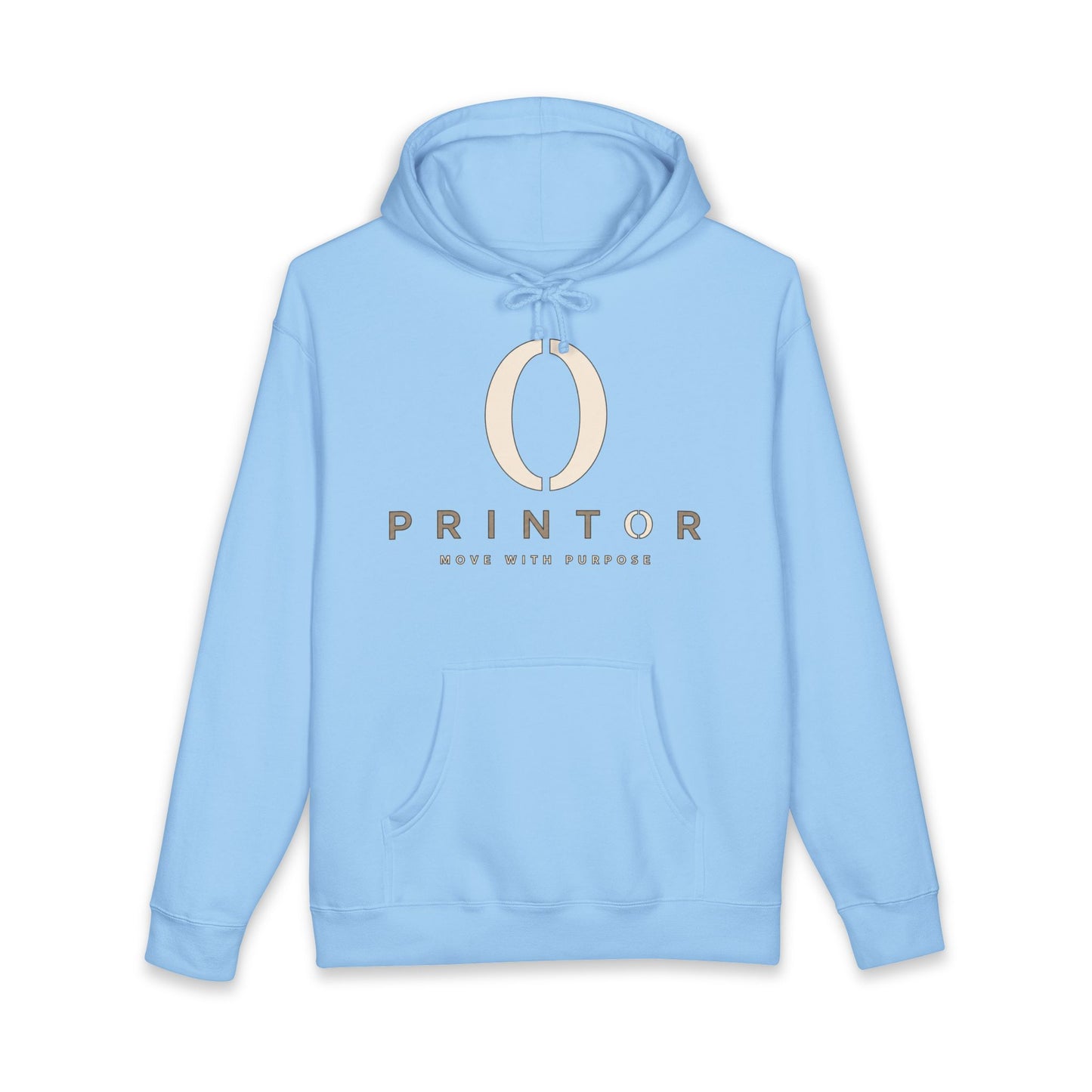 PRINTOR Logo Hoodie – Minimalist Cream Pullover ‘Move With Purpose’