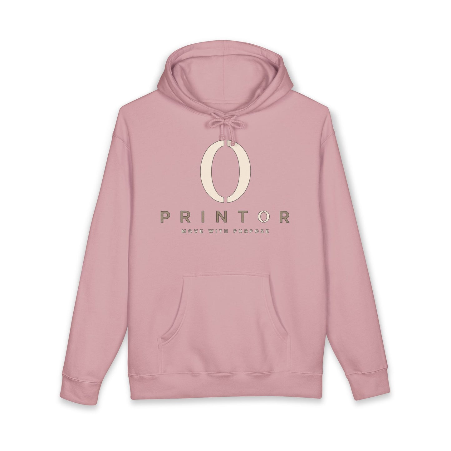 PRINTOR Logo Hoodie – Minimalist Cream Pullover ‘Move With Purpose’