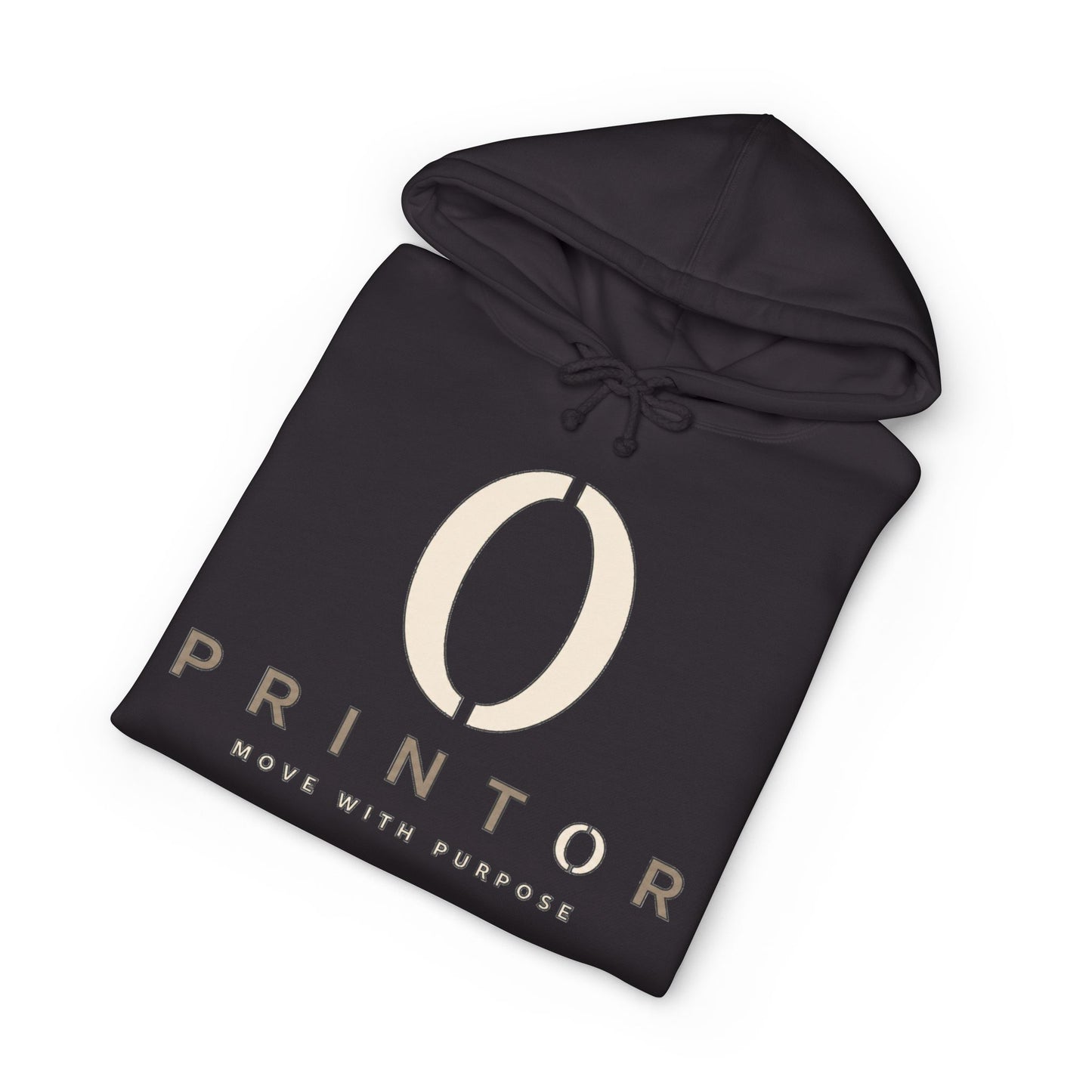 PRINTOR Logo Hoodie – Minimalist Cream Pullover ‘Move With Purpose’