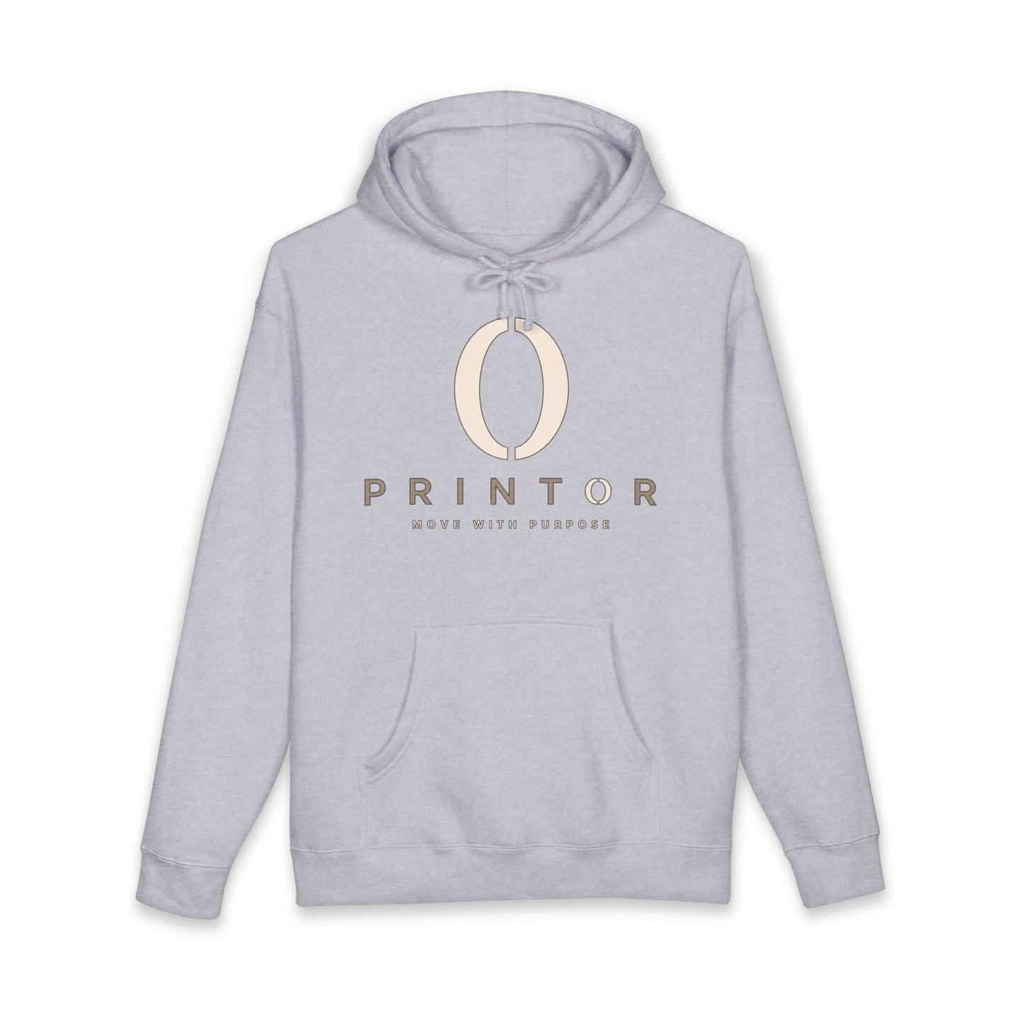 PRINTOR Logo Hoodie – Minimalist Cream Pullover ‘Move With Purpose’