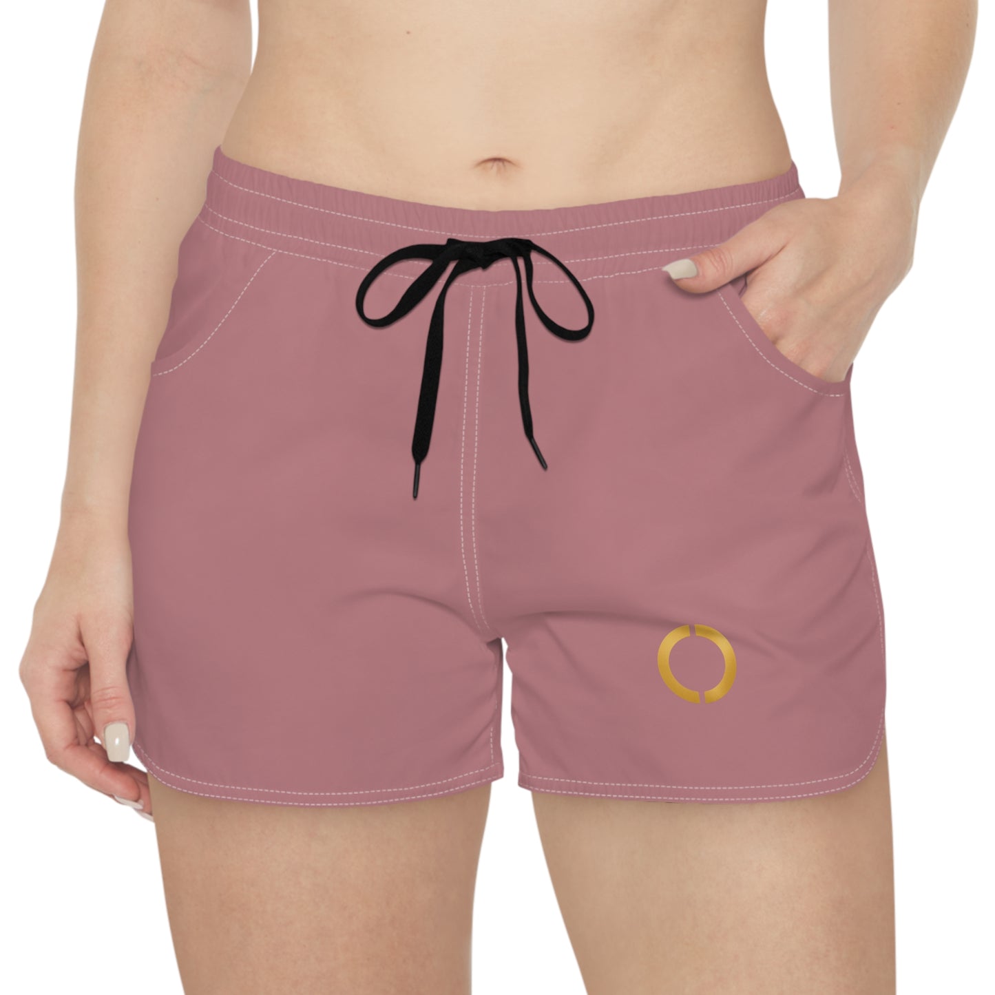 Rose Pink Women's Casual Shorts — Minimal Gold Ring Accent AOP