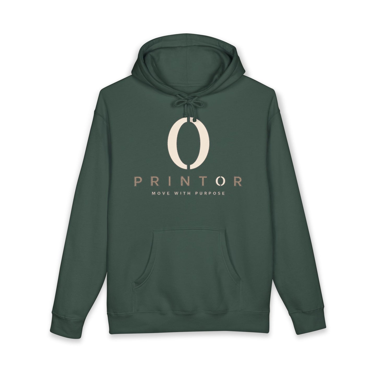 PRINTOR Logo Hoodie – Minimalist Cream Pullover ‘Move With Purpose’